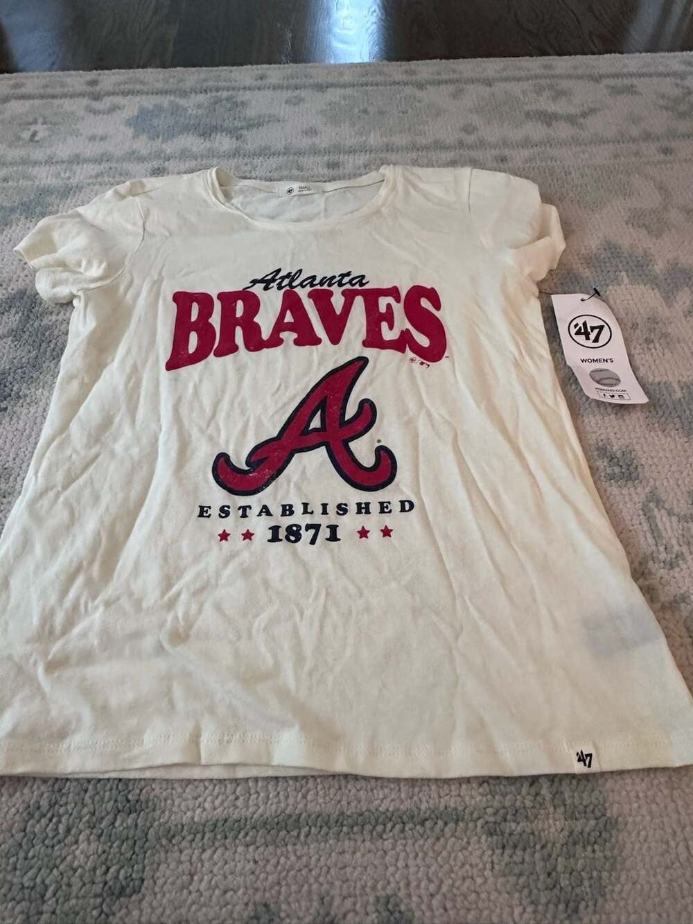 S - 47 Women's Atlanta Braves Cream Graphic T-Shirt Established 1871